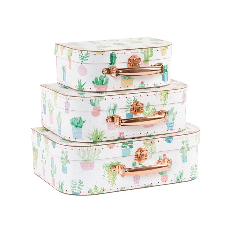 Sass & Belle, storage boxes suitcase pastel cactus, set of 3 