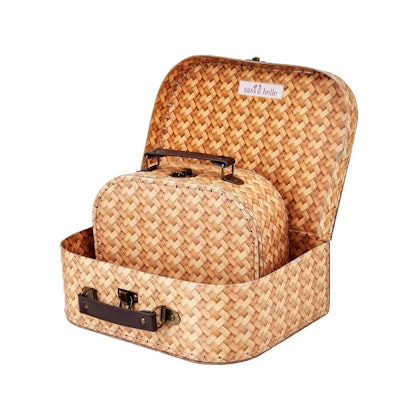 Sass & Belle, förvaringslådor koffert rattan print, 2-set