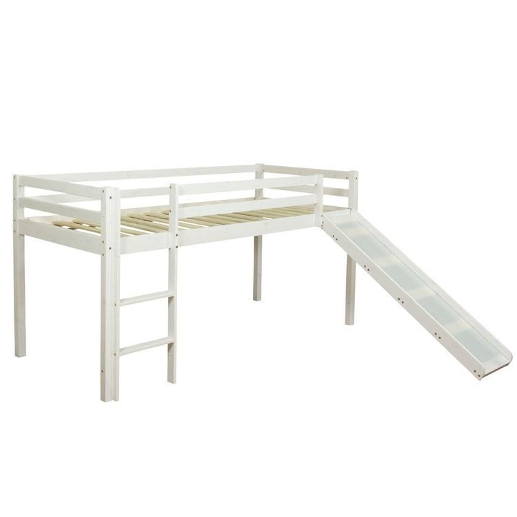 White loft bed with slide 90x200 cm White loft bed with slide 90x200 cm
