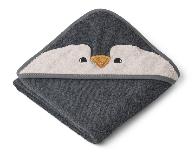 Liewood hooded towel, Augusta Penguin stone grey 