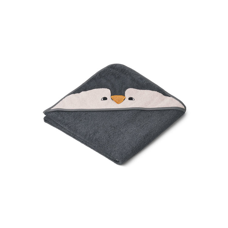 Liewood Albert penguin stone grey, handduk med huva för nyfödda 