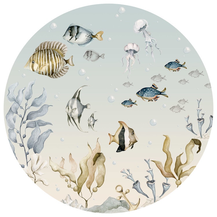 Dekornik, Sea world in a circle, väggklistermärken till barnrum Väggklistermärke havsdjur i en cirkel