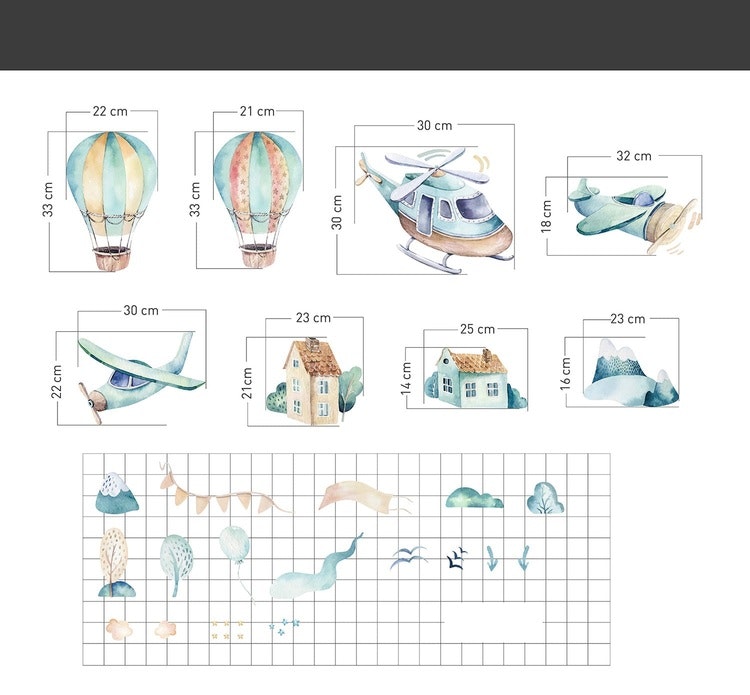 Helikopter väggklistermärke till barnrum XL Mått på klistermärke