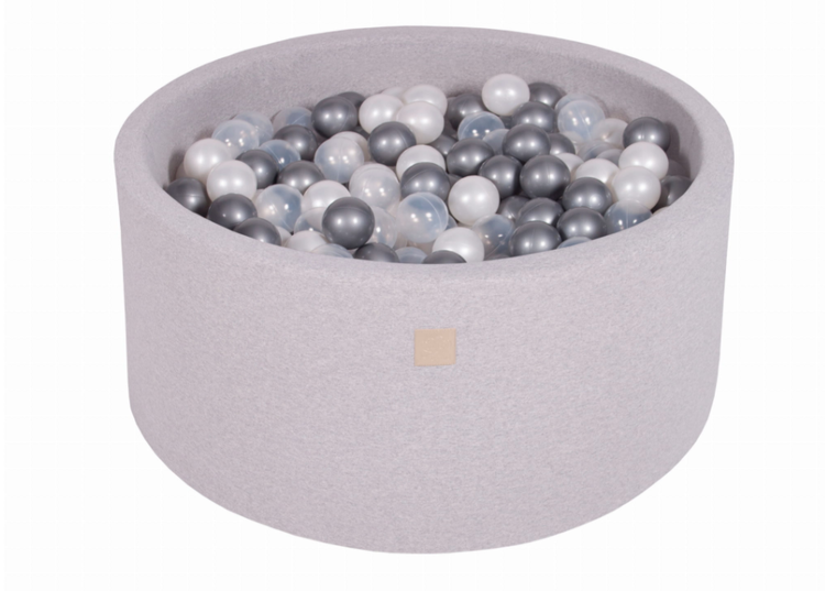 Meow, ljusgrå bollhav 90x40 med 300 bollar (silver, pearl, transparent) 