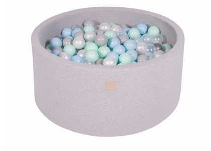 Meow, light grey ball pit 90x40 with 300 balls (pearl,grey,transparent,mint,baby blue)