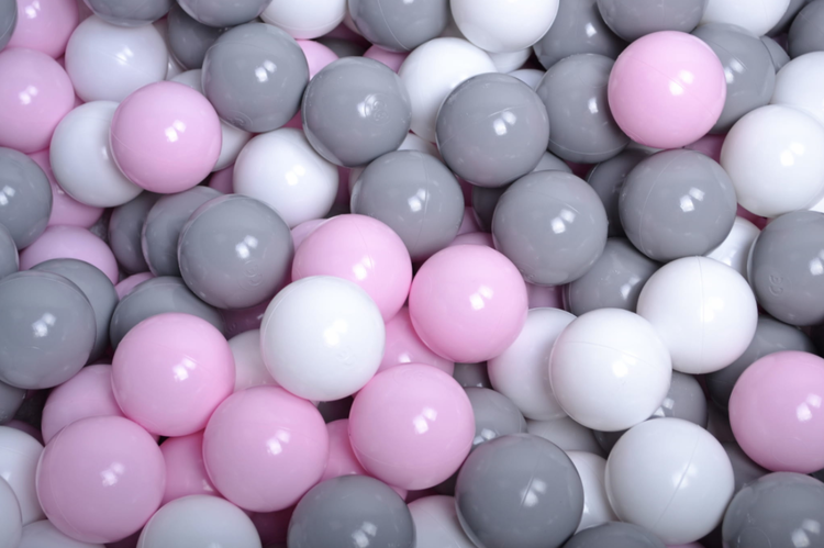 Meow, ljusgrå bollhav 90x40 med 300 bollar (grey, white, pastel pink) 