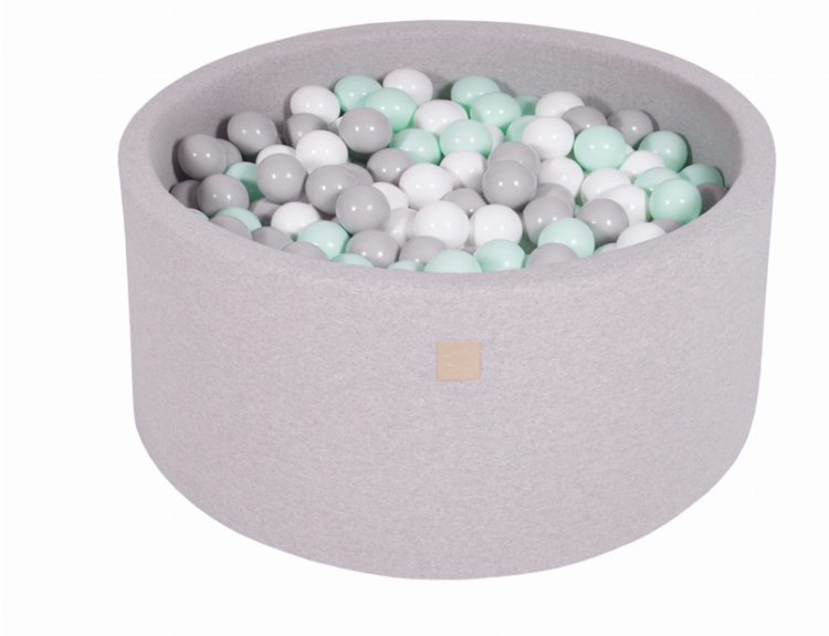 Meow, light grey ball pit 90x40 with 300 balls (white, grey, mint) 