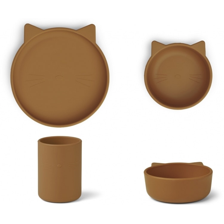 Liewood, Cyrus silicone tableware 3 pieces, Cat mustard 