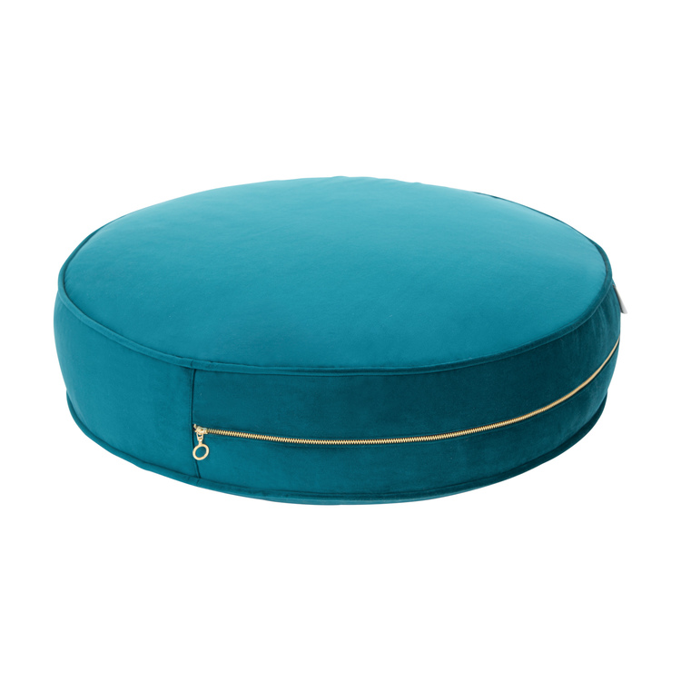 Large turquoise velvet seat pouf 
