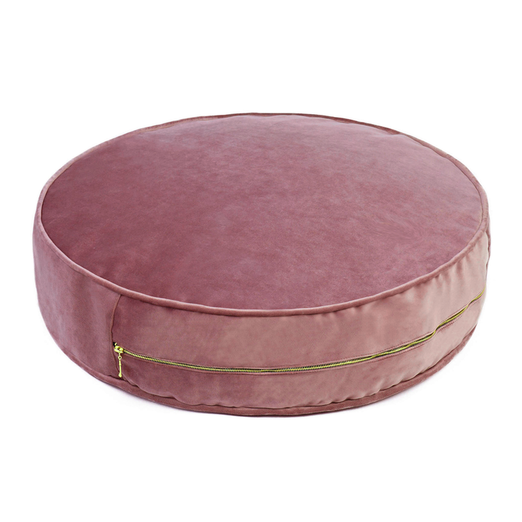Large dusty pink velvet seat pouf 