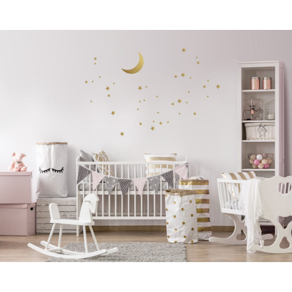 Babylove, wall sticker gold moon with stars