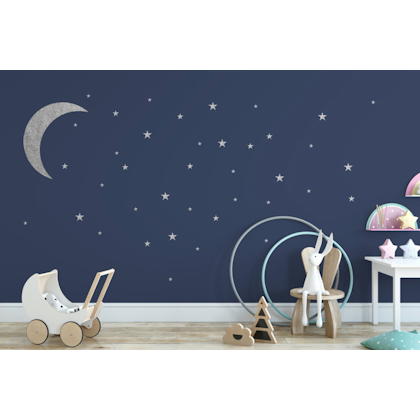 Babylove, wall sticker silver moon with stars