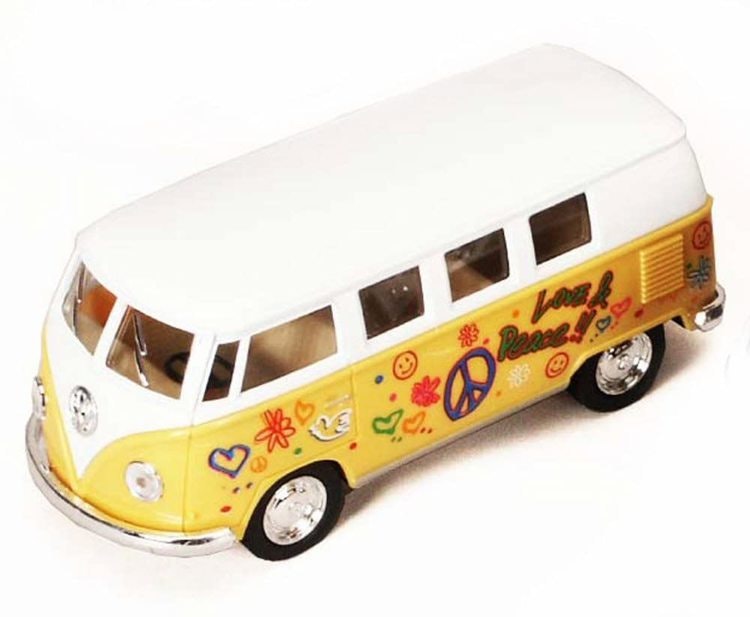 Toy car large Volkswagen pastel bus flower yellow 