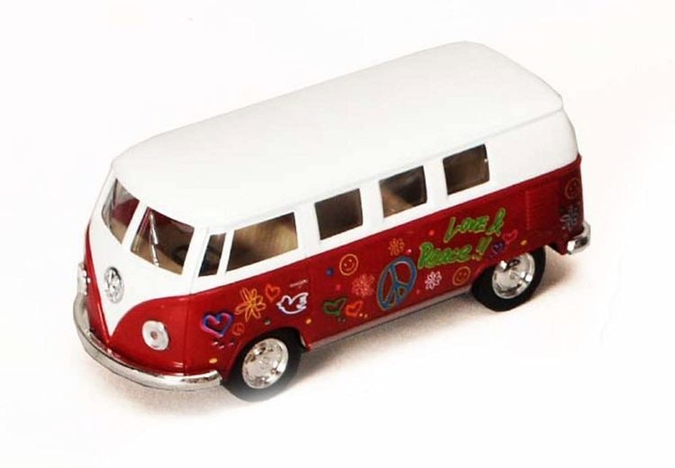 Toy car large Volkswagen pastel bus flower red 