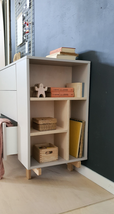 Woodluck, byrå med bokhylla, BASIC Bokhylla med mycket förvaring till barnrummet