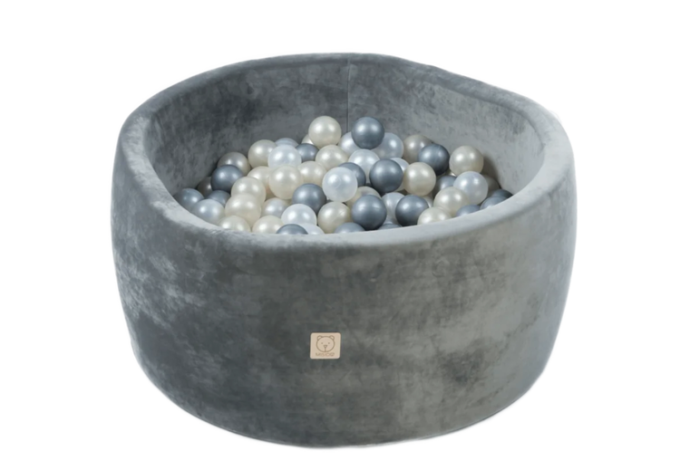 Grey velvet ball pit with 200 balls of your choice - Misioo 