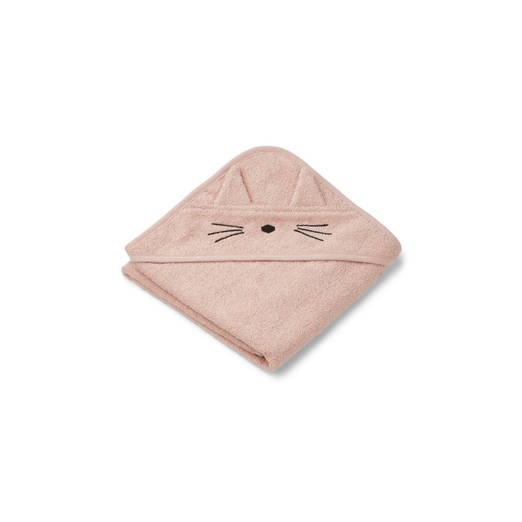 Liewood Albert cat rose, handduk med huva för nyfödda 