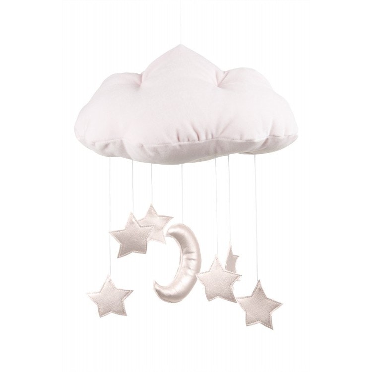 Ljusrosa sängmobil moln med rosa stjärnor, Cotton & Sweets - Babylove.se