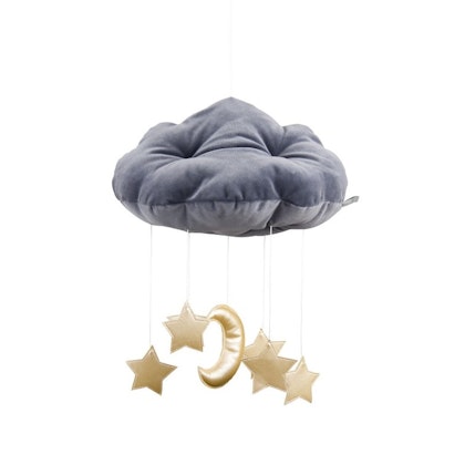 Grafitgrå sängmobil moln med guldstjärnor, Cotton & Sweets