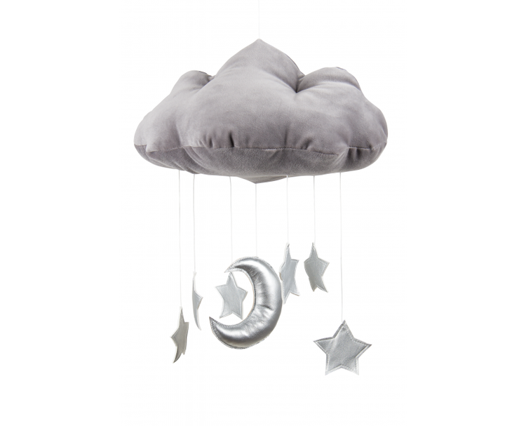 Grey bed mobile clouds with silver stars, Cotton & Sweets 
