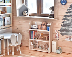 White/natural furniture set for children, table and chair