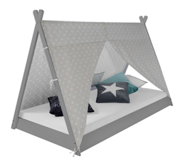 Grå hussäng tipi med gardin 90x200