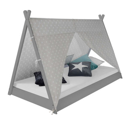 Grey house bed tipi with curtain 90x200