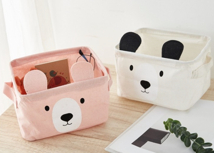 Small storage basket pink bear 