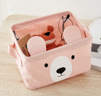 Small storage basket pink bear