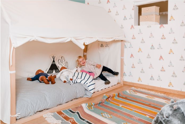 Childhome, hussäng 90x200 cm Natur hussäng med vit sänggardin till barnrrummet