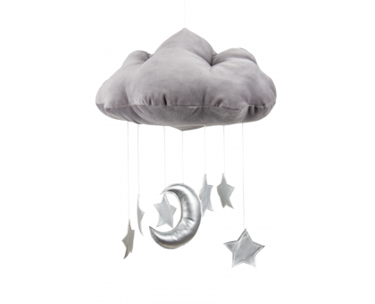 Grafitgrå sängmobil moln med silver stjärnor, Cotton & Sweets