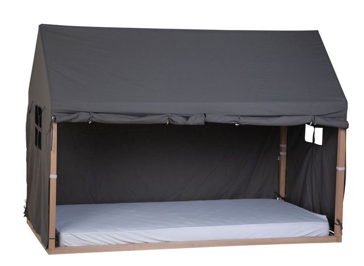 Childhome, sänggardin till hussäng 90x200 cm, anthracite Natur hussäng med mörkgrå sänggardin och  madrass.
