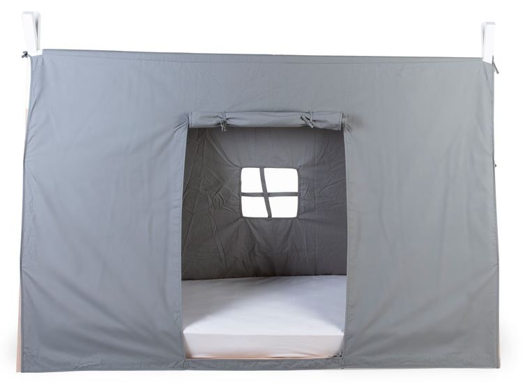 Childhome, sänggardin till tipisäng 90x200 cm, grey Tipisäng med grå sänggardin med fönster