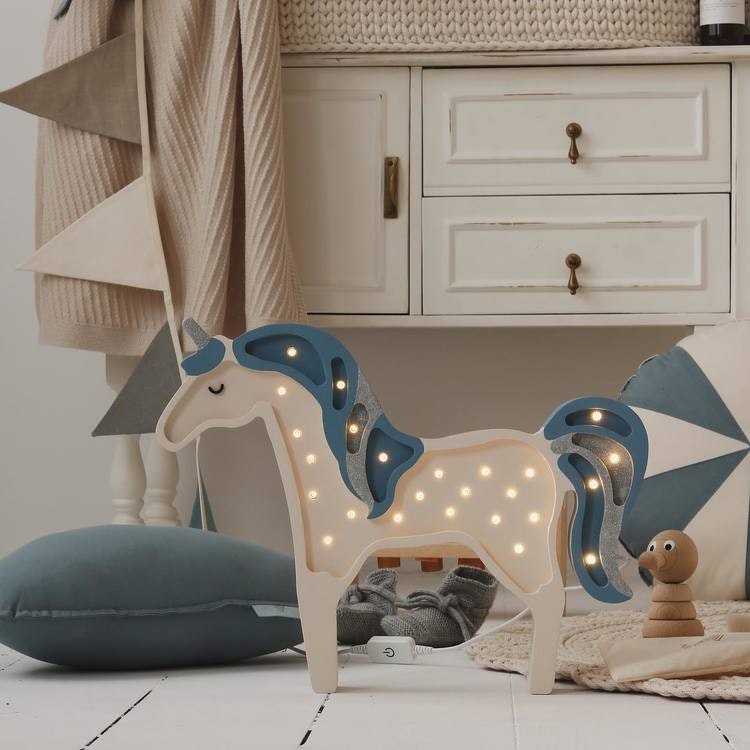 Little Lights, Night lamp for children's room, Unicorn blue glitter 