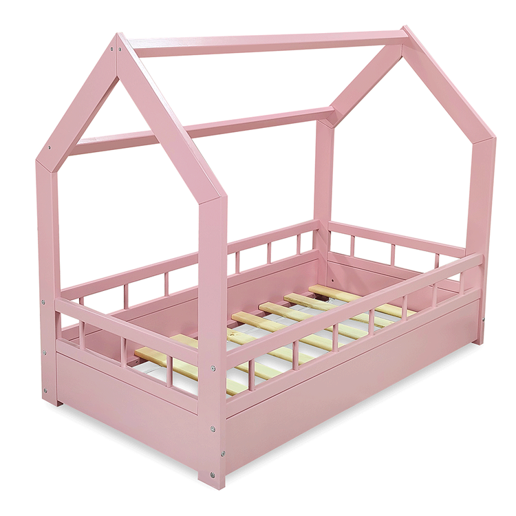 Pink house bed with protection for the children's room Pink house bed with protection for the children's room