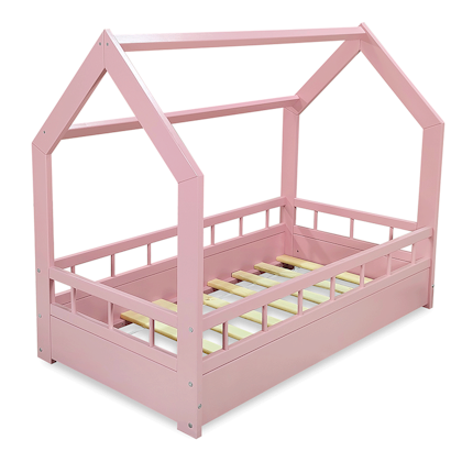 Pink house  bed with protection for the children's room