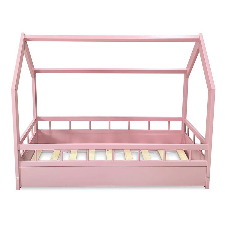 Pink house bed with protection for the children's room Pink house bed with protection for the children's room