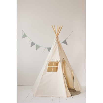 Moi Mili, beige tipi tent with grey pompom