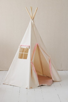 Moi Mili, beige tipi tent with pink pompom