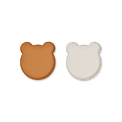 Liewood, Marty silicone plate 2-pack, Mr bear golden caramel/sandy mix