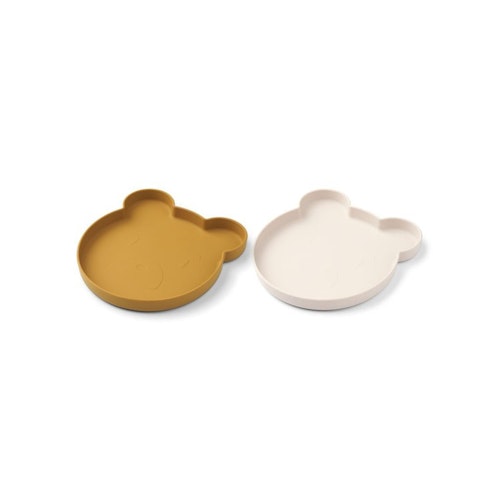 Liewood, Marty silicone plate 2-pack, Mr bear golden caramel/sandy mix