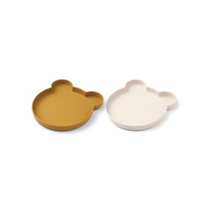 Liewood, Marty silicone plate 2-pack, Mr bear golden caramel/sandy mix