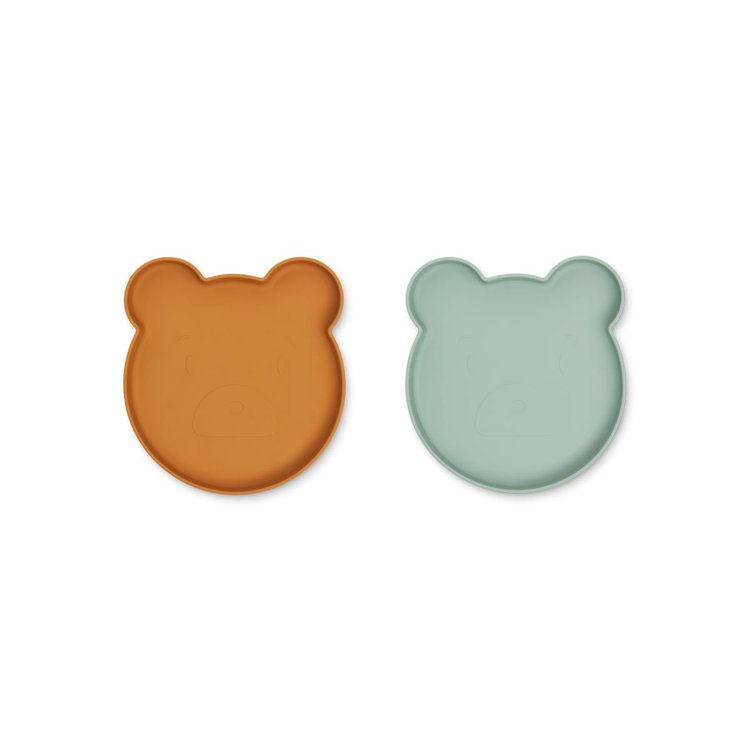 Liewood, Marty silicone plate 2-pack, Mr bear mustard/peppermint mix 