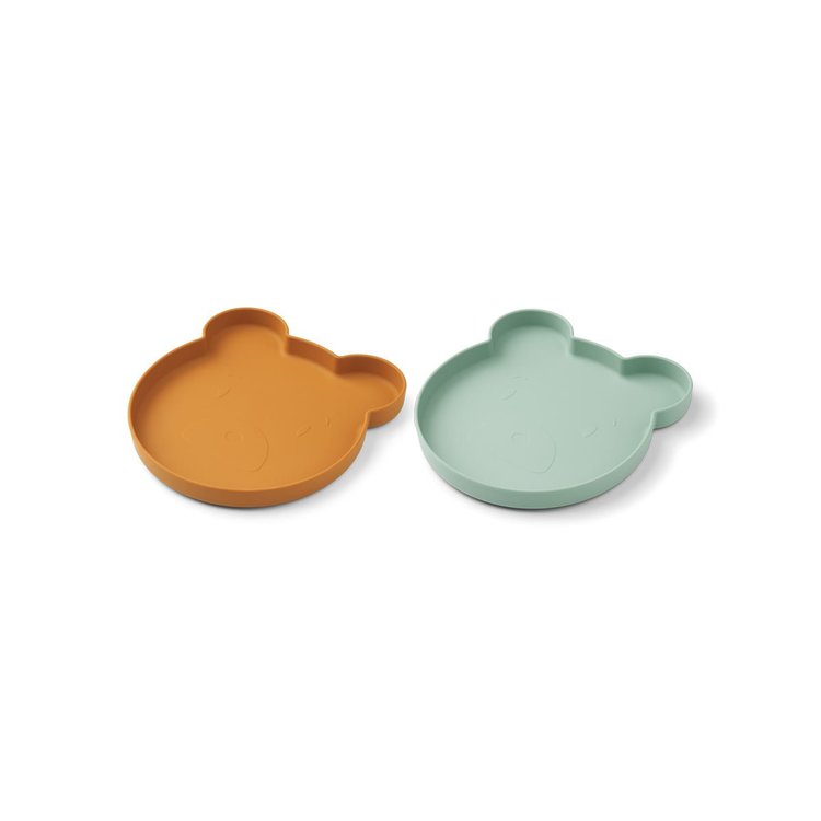 Liewood, Marty silicone plate 2-pack, Mr bear mustard/peppermint mix 
