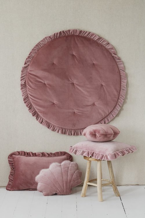 Moi Mili, round play mat with flounce in velvet, dirty pink 