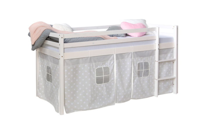 White loft bed for the children's room with bed curtain White loft bed for the children's room with bed curtain