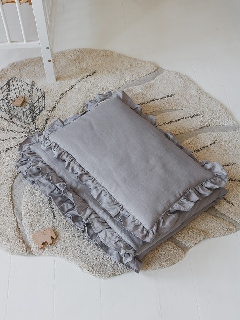 Lamps&Company, Grey linen bed set 100x135 cm with filling, cot 