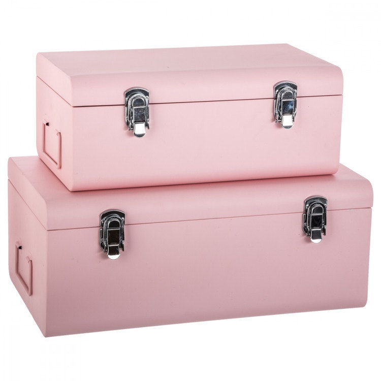 Rosa koffertförvaring, 2-pack Två rosa kofferter till barnrummet