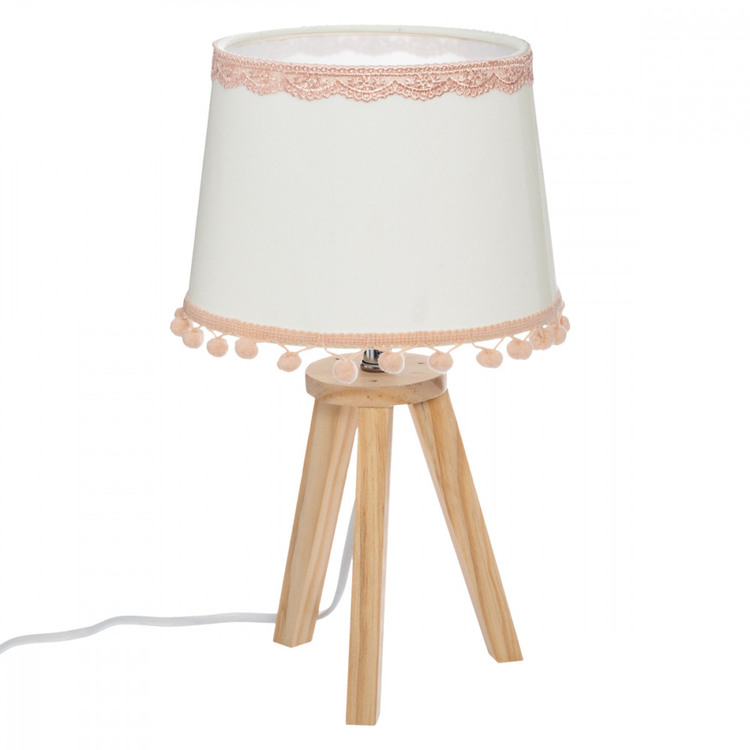 Bordslampa med pompom till barnrummet, vit/rosa 