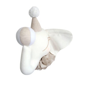 Wall decoration white circus elephant with beige hat animal head 
